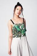 Blusa curta verde com folhas padronizadas