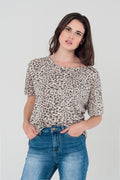 Camisa leopardo rosa com cordões nas costas