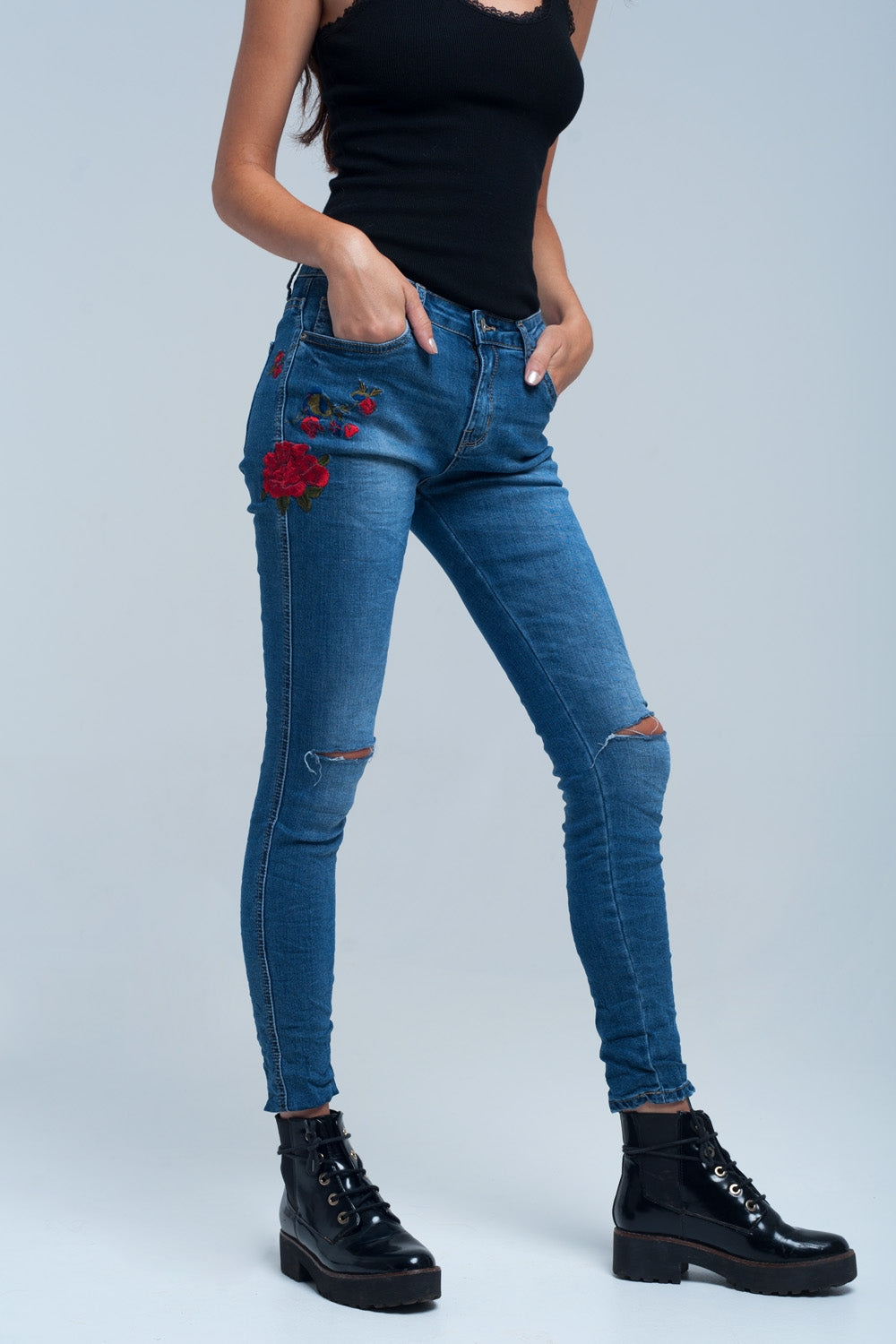 Vaqueiro Skinny bordados florais