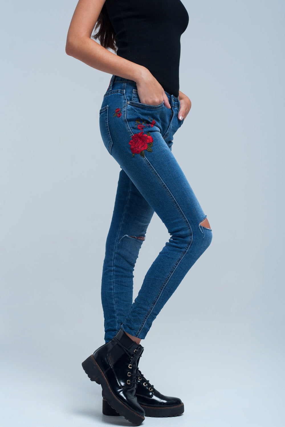 Vaqueiro Skinny bordados florais