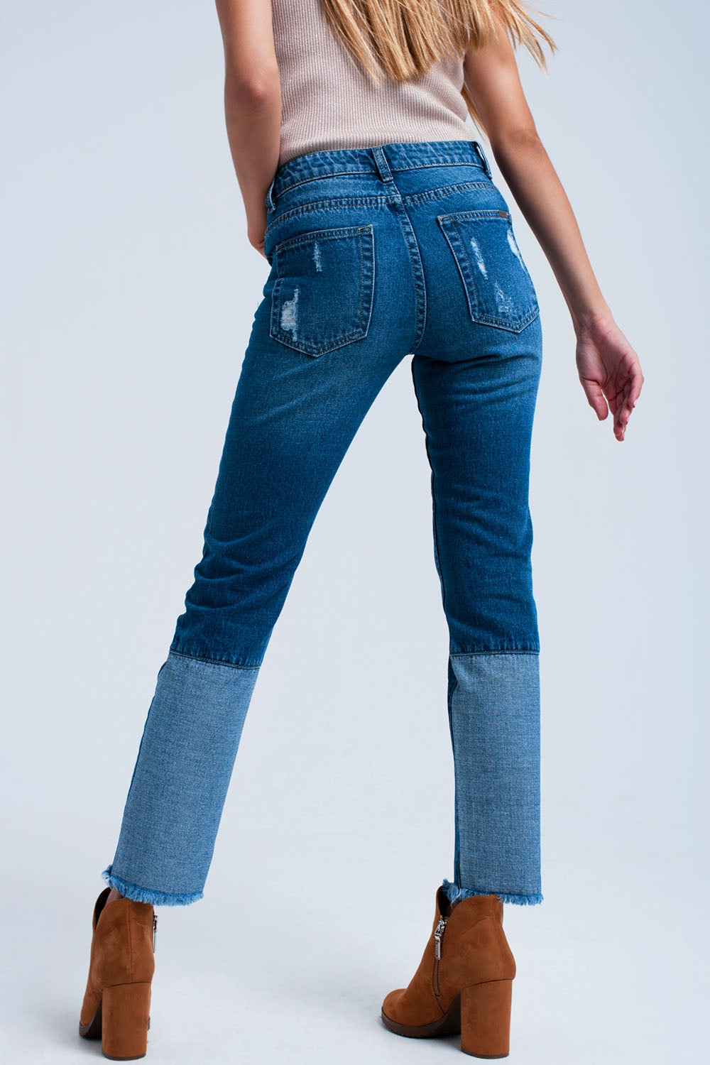 Calça de ganga reta desgastada