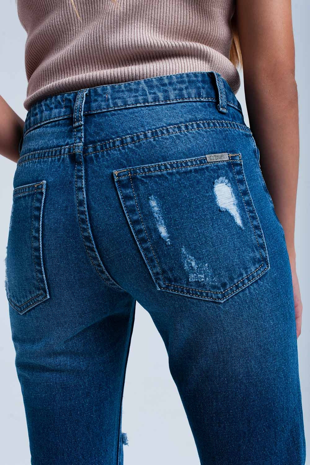 Calça de ganga reta desgastada