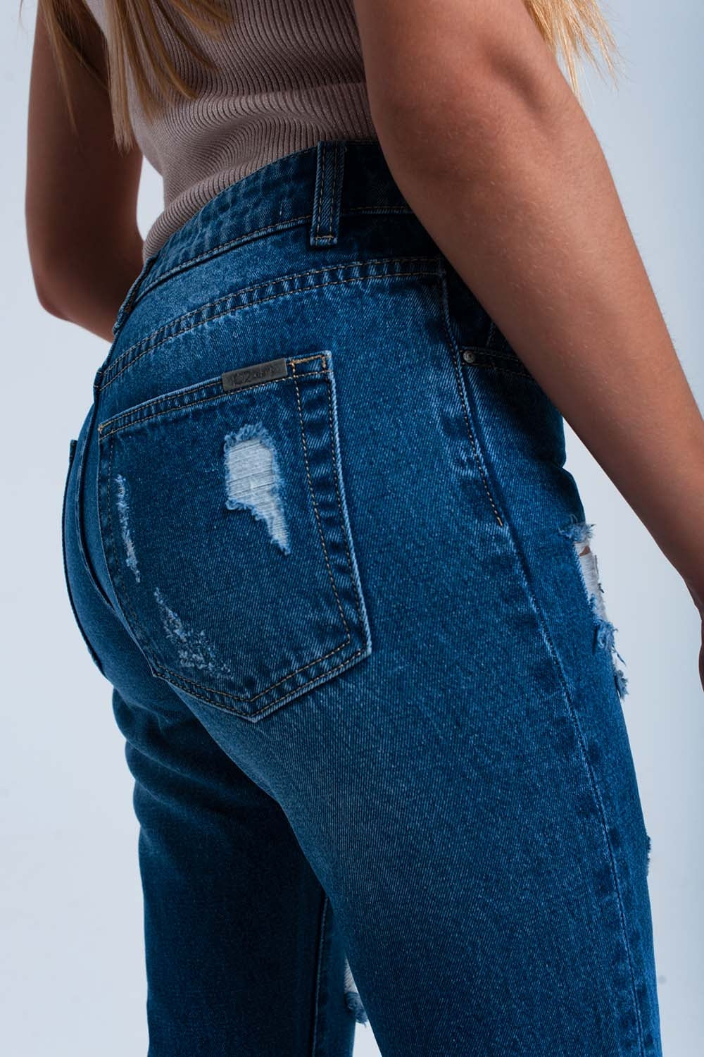 Calça de ganga reta desgastada