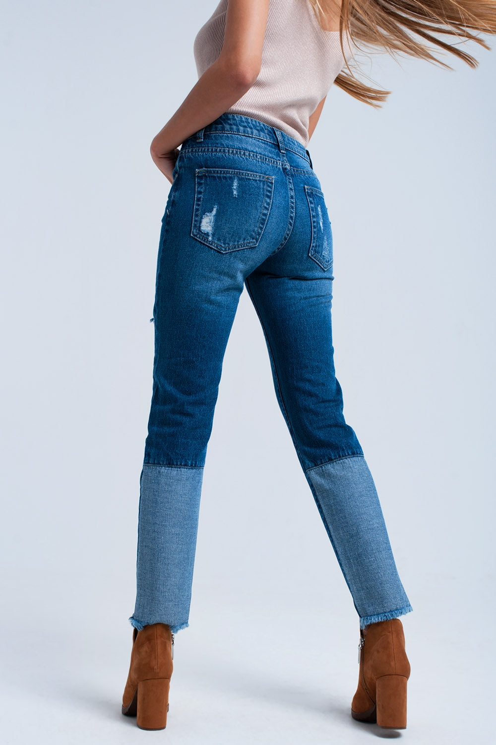 Calça de ganga reta desgastada