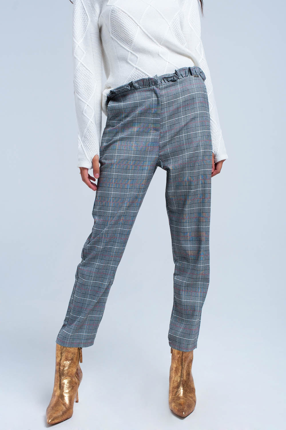 Calça vermelho de padrão tartan