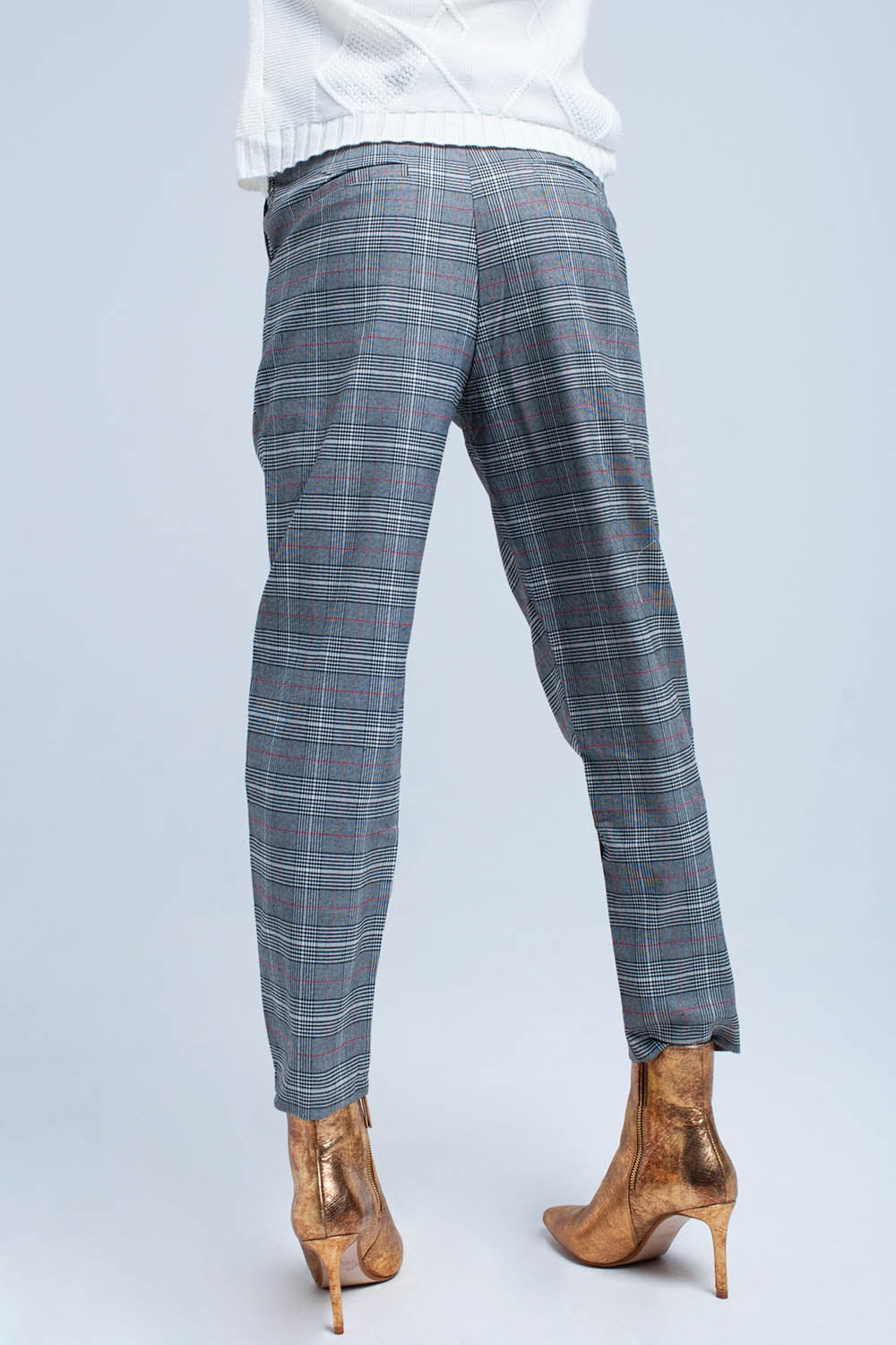 Calça vermelho de padrão tartan