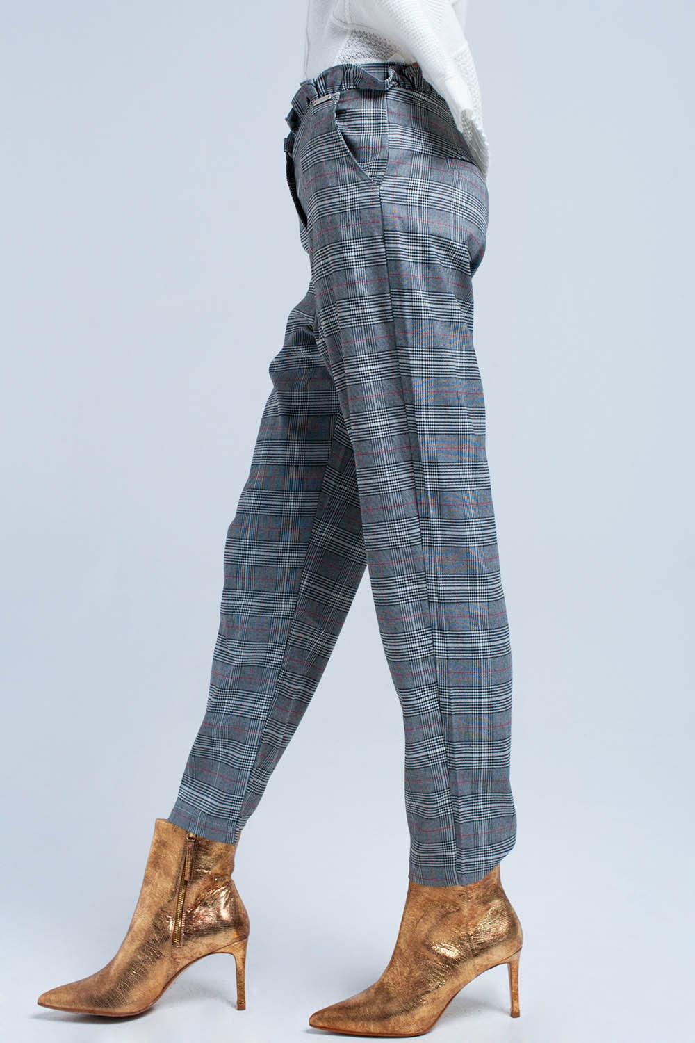 Calça vermelho de padrão tartan