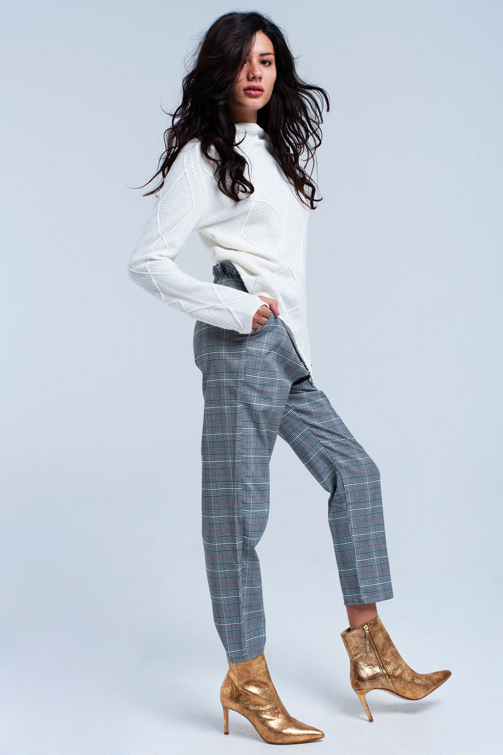 Calça vermelho de padrão tartan
