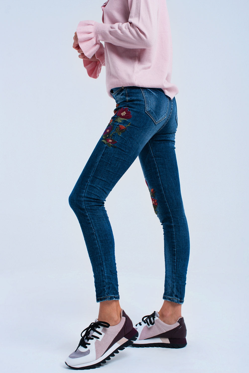 Calças de ganga skinny com flores