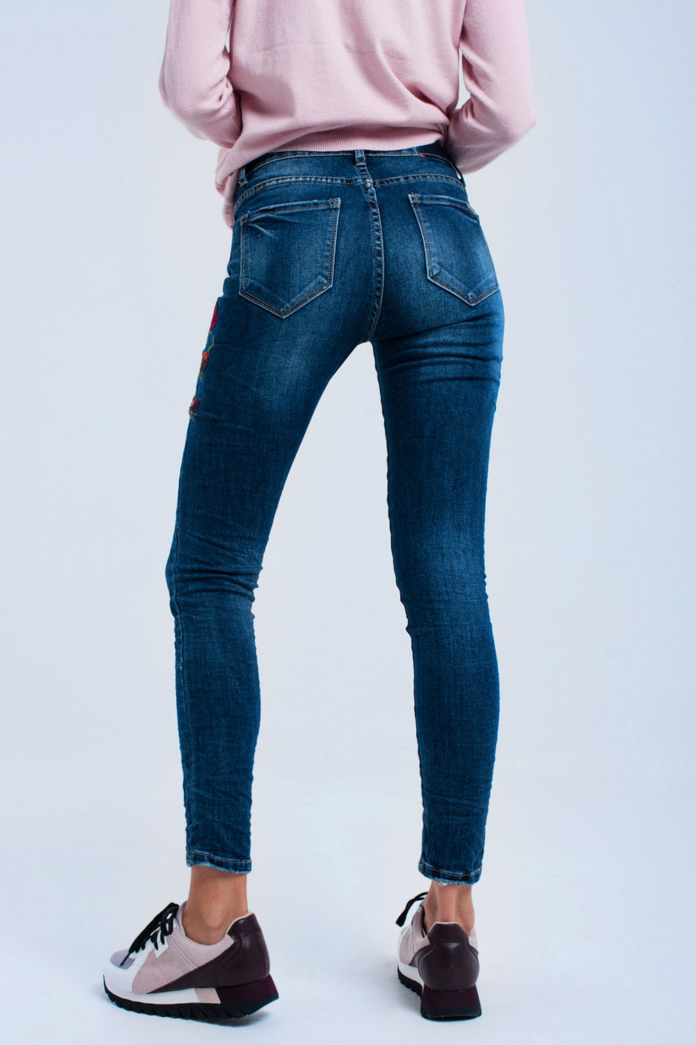 Calças de ganga skinny com flores