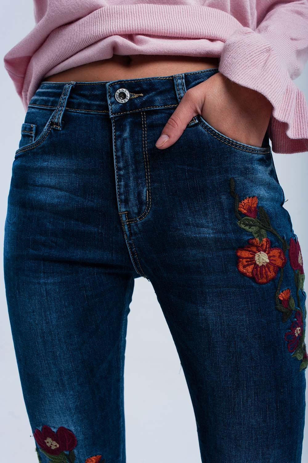 Calças de ganga skinny com flores