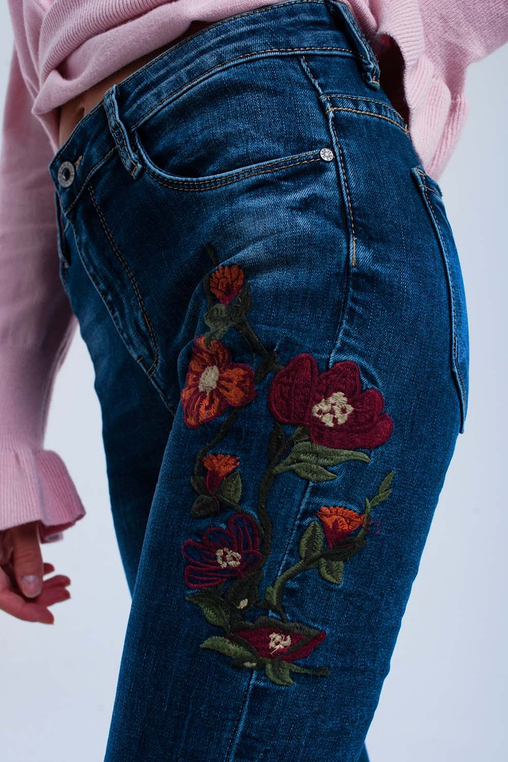Calças de ganga skinny com flores