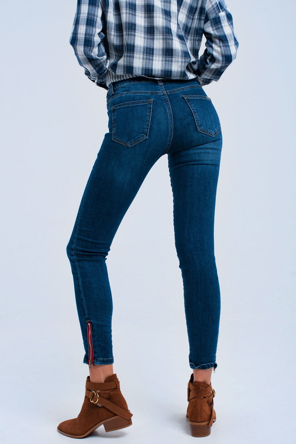 Calça de ganga skinny com zíper
