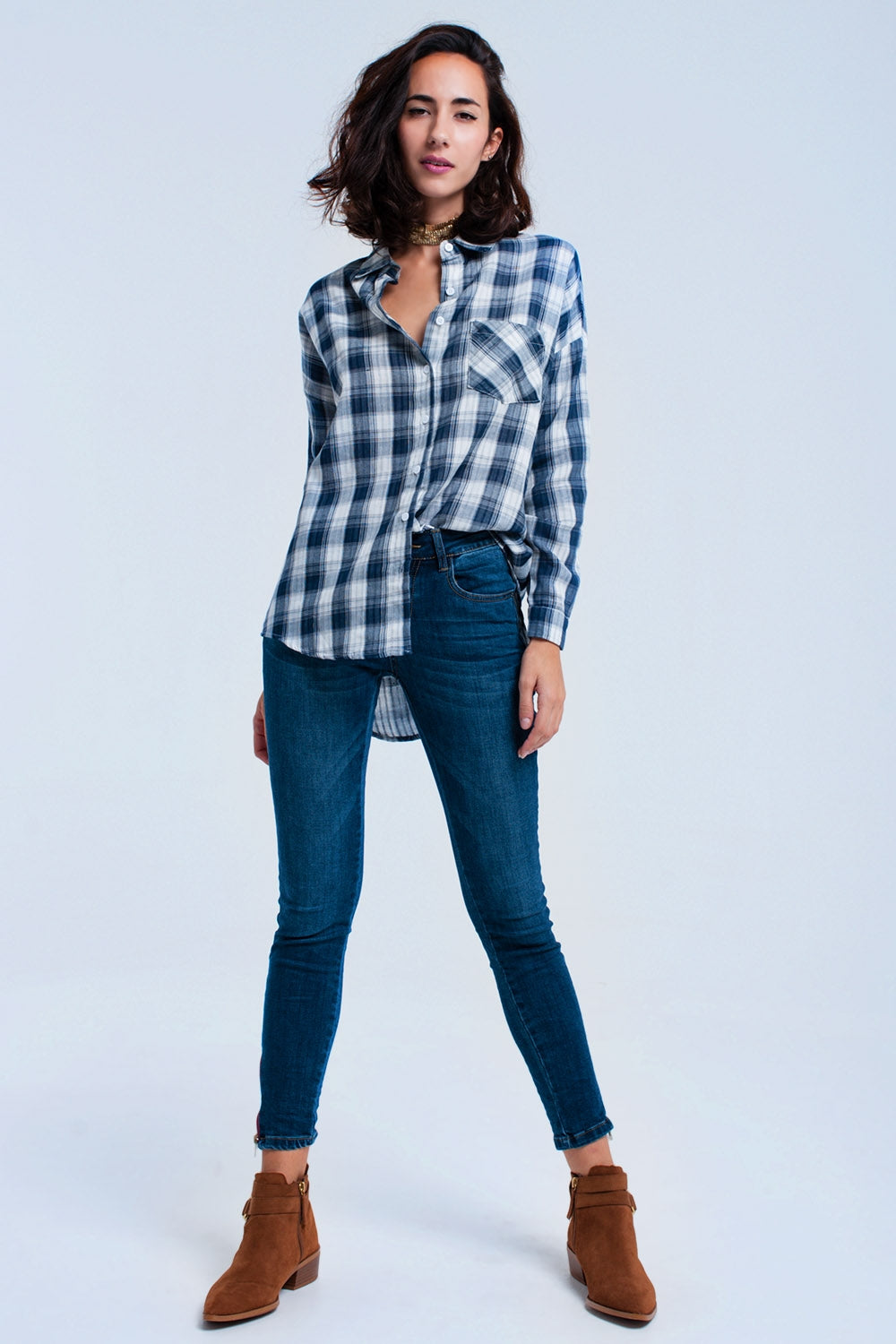 Calça de ganga skinny com zíper