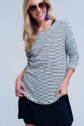 Camisola assimétrica listrada azul