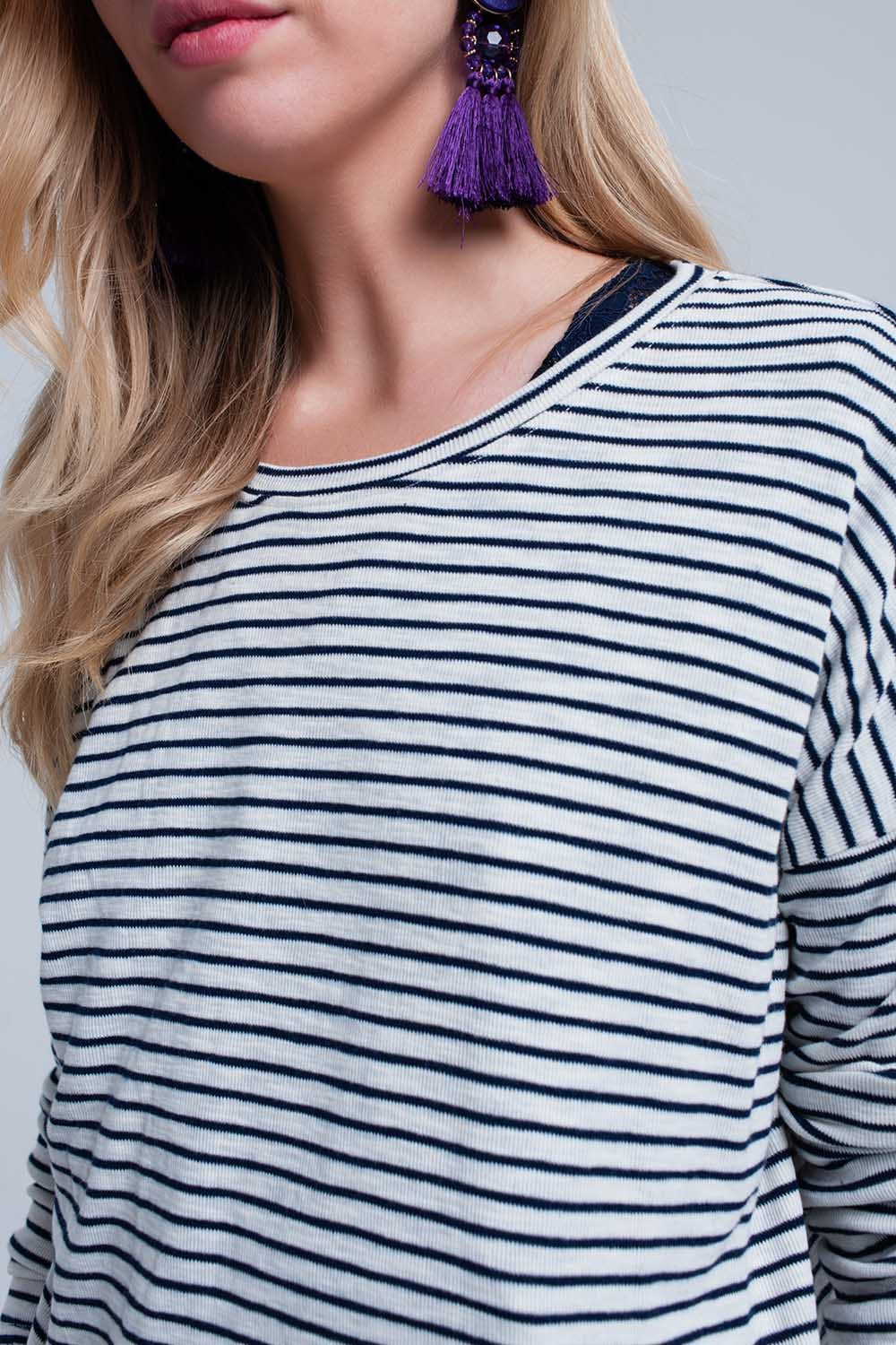 Camisola assimétrica listrada azul