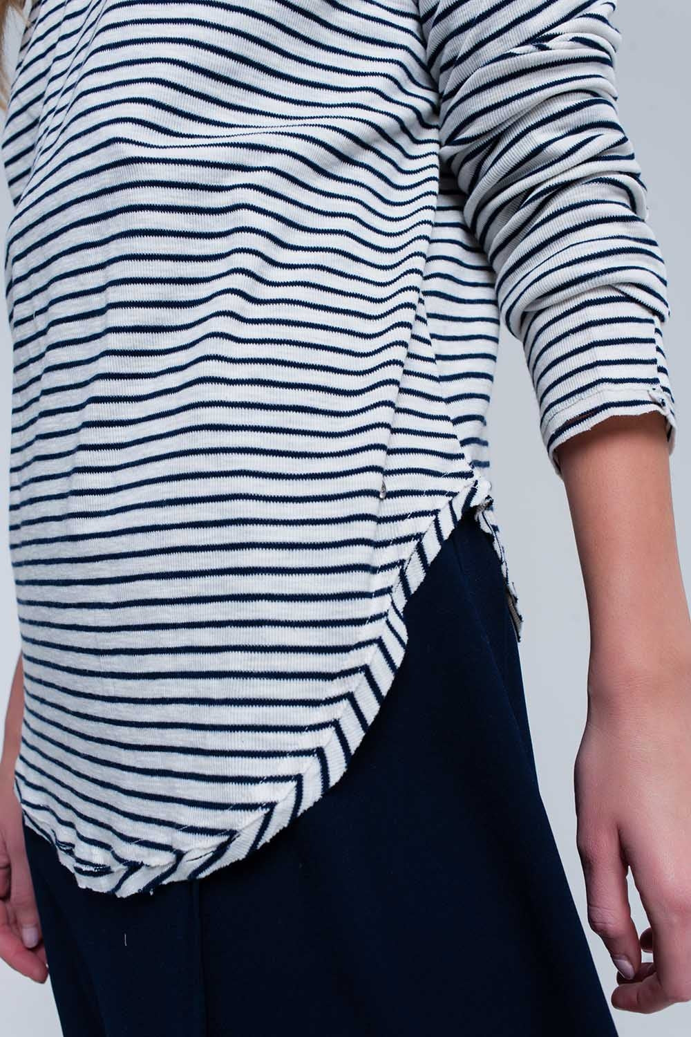Camisola assimétrica listrada azul