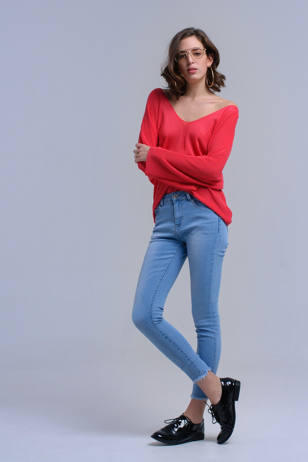 Calça skinny azul claro com franjas