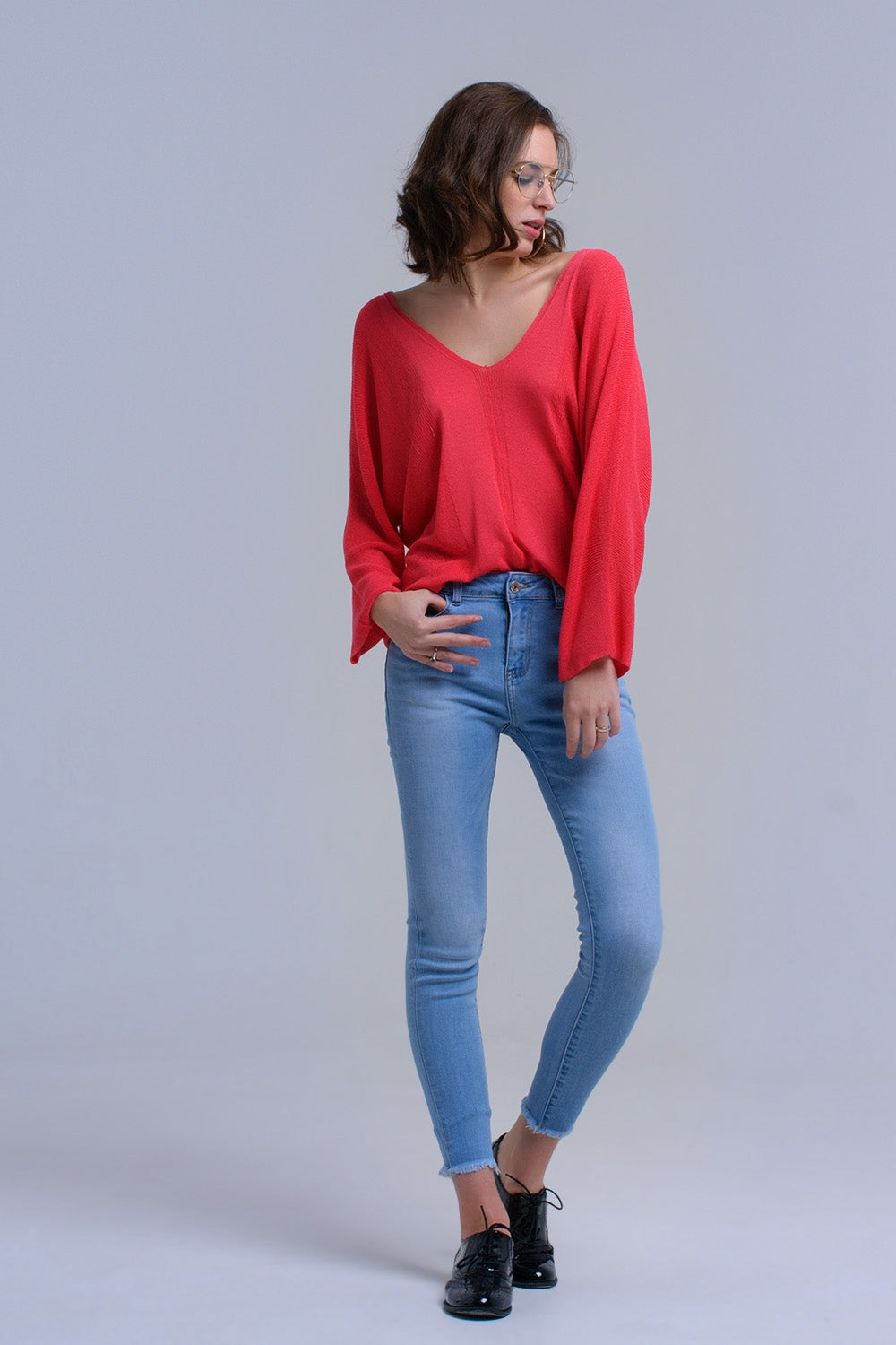 Calça skinny azul claro com franjas