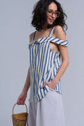Top creme com listras azul