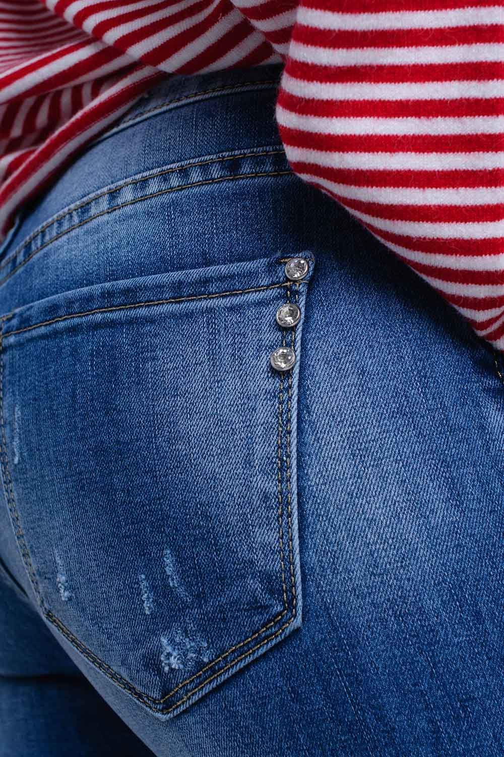 Calças de ganga skinny e desgastado com franjas
