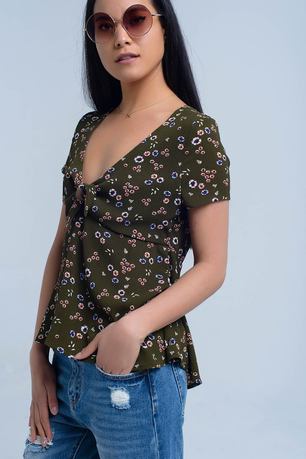 Top verde com estampa floral