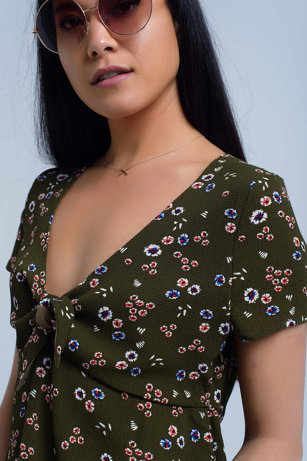 Top verde com estampa floral