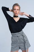 Camisola de malha preta com detalhe em ouro lurex