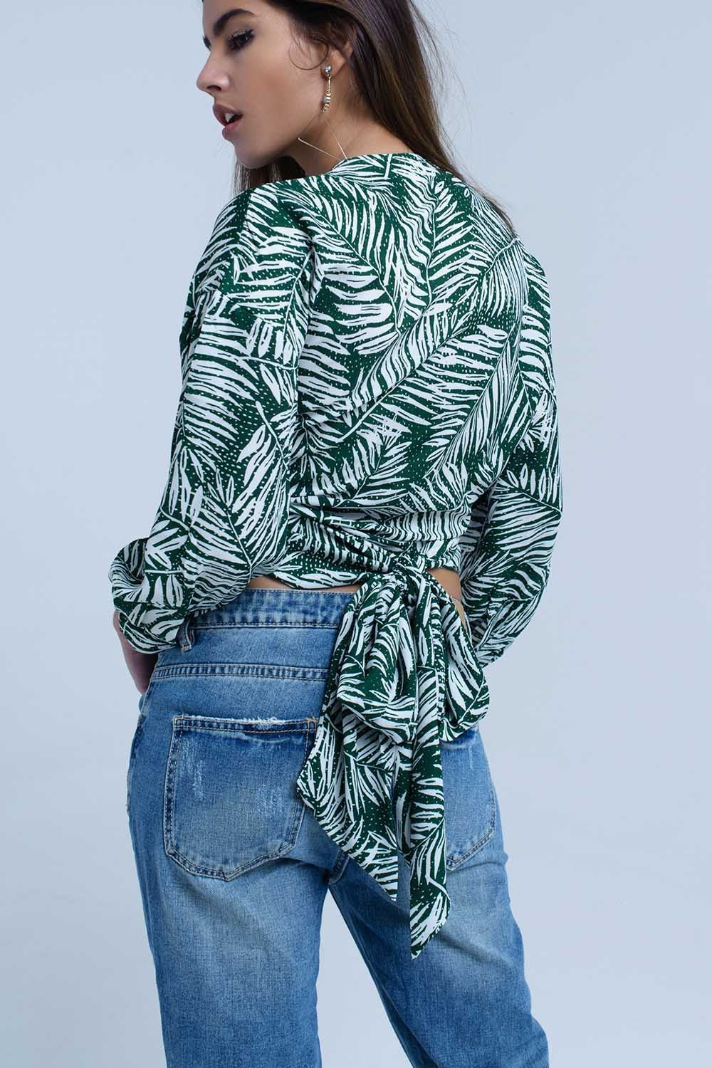 Blusa estampada verde com pescoço de mergulho