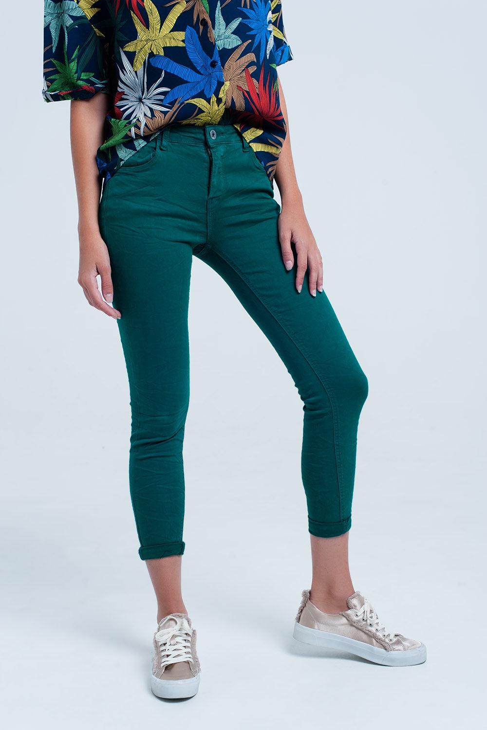 Calças de ganga skinny elástico verde