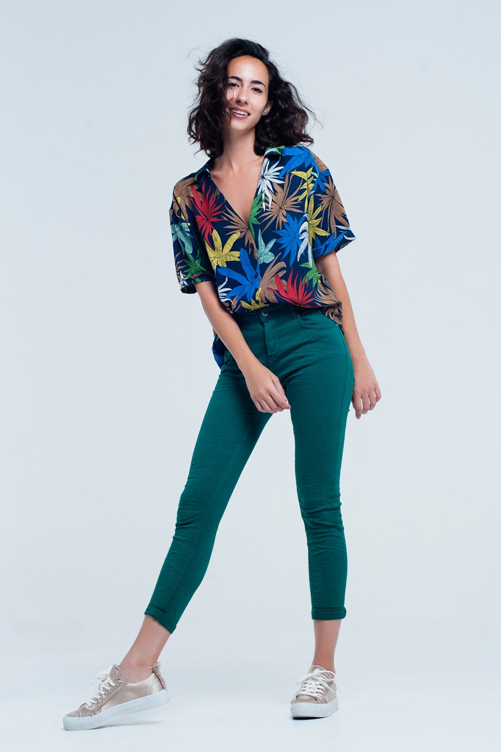 Calças de ganga skinny elástico verde