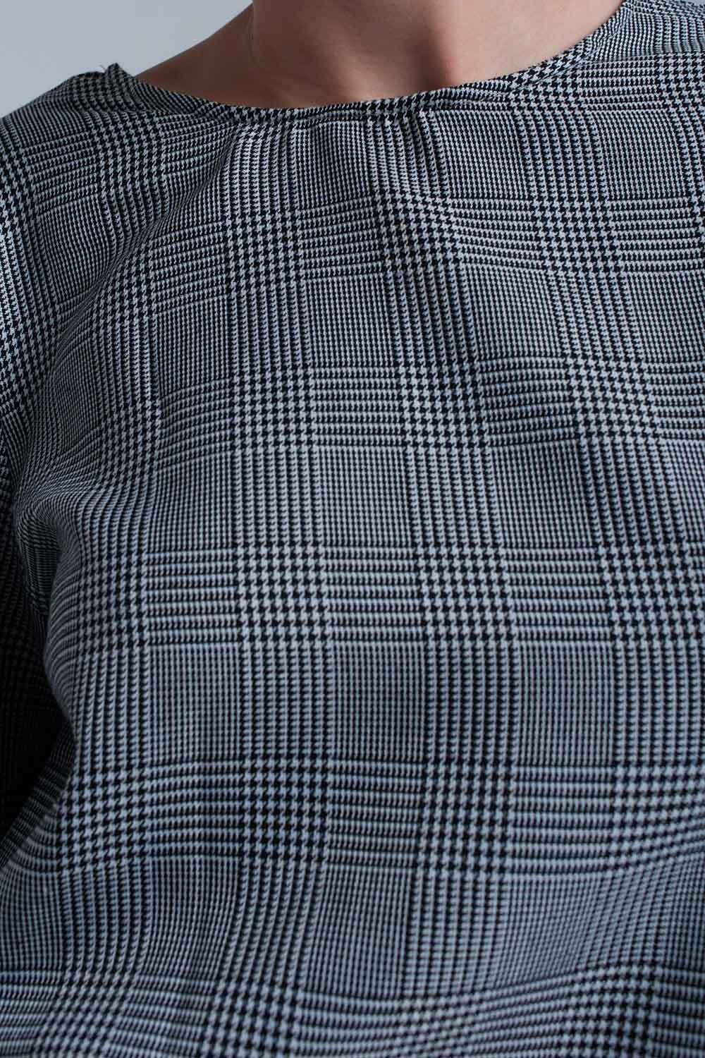 Top padrão de tartan cinza com fitas