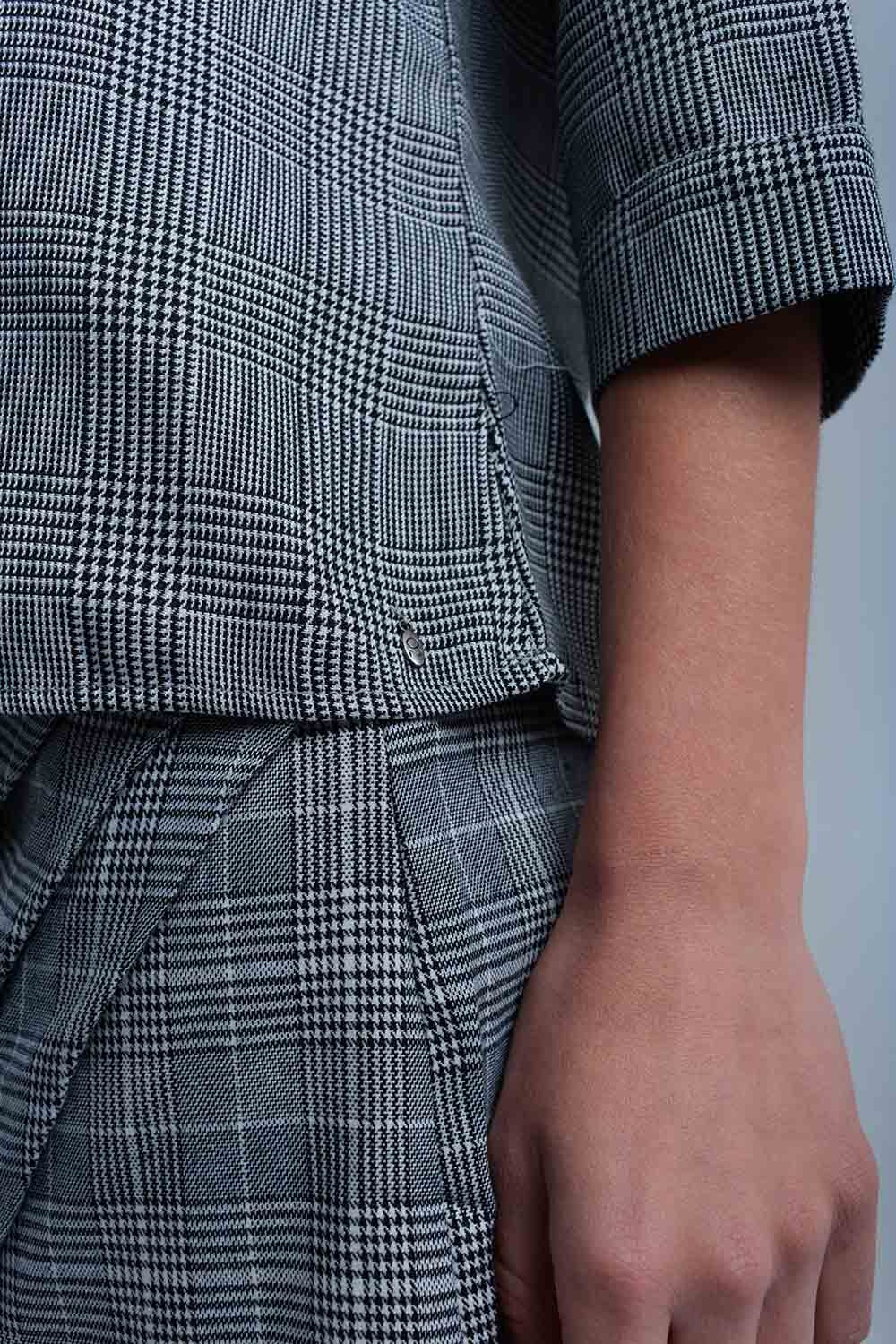 Top padrão de tartan cinza com fitas