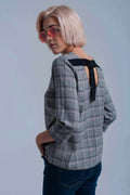 Top padrão de tartan rosa com fitas