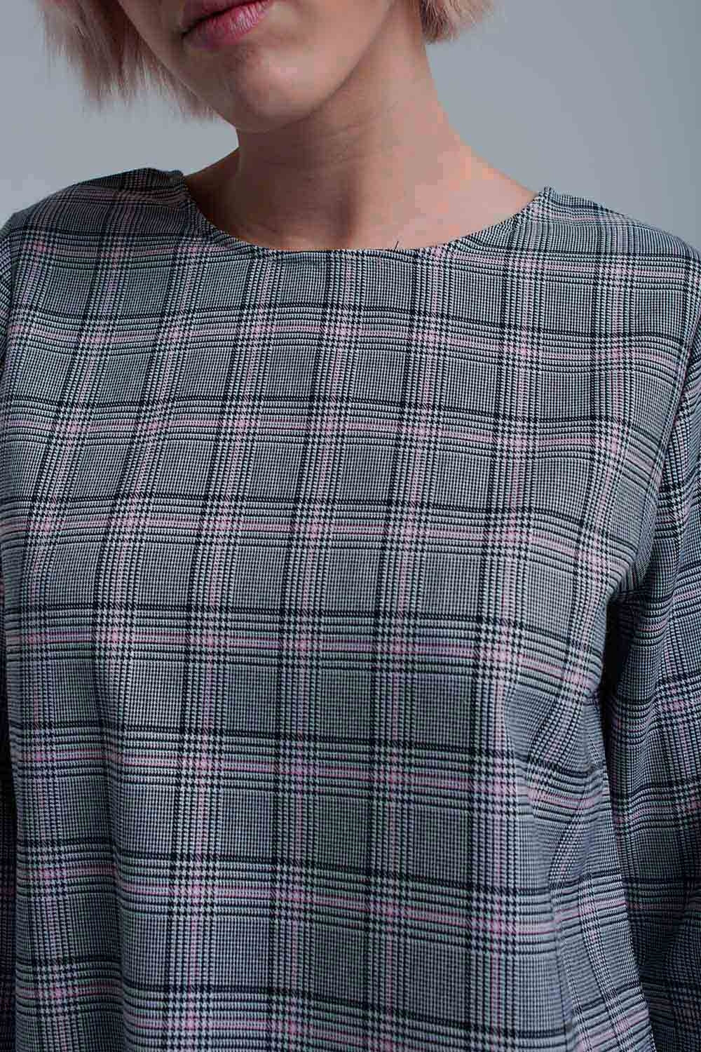 Top padrão de tartan rosa com fitas