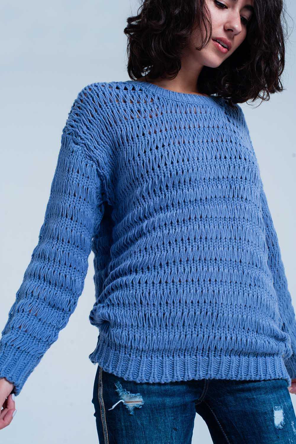 Camisola de malha grossa em azul