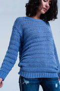 Camisola de malha grossa em azul