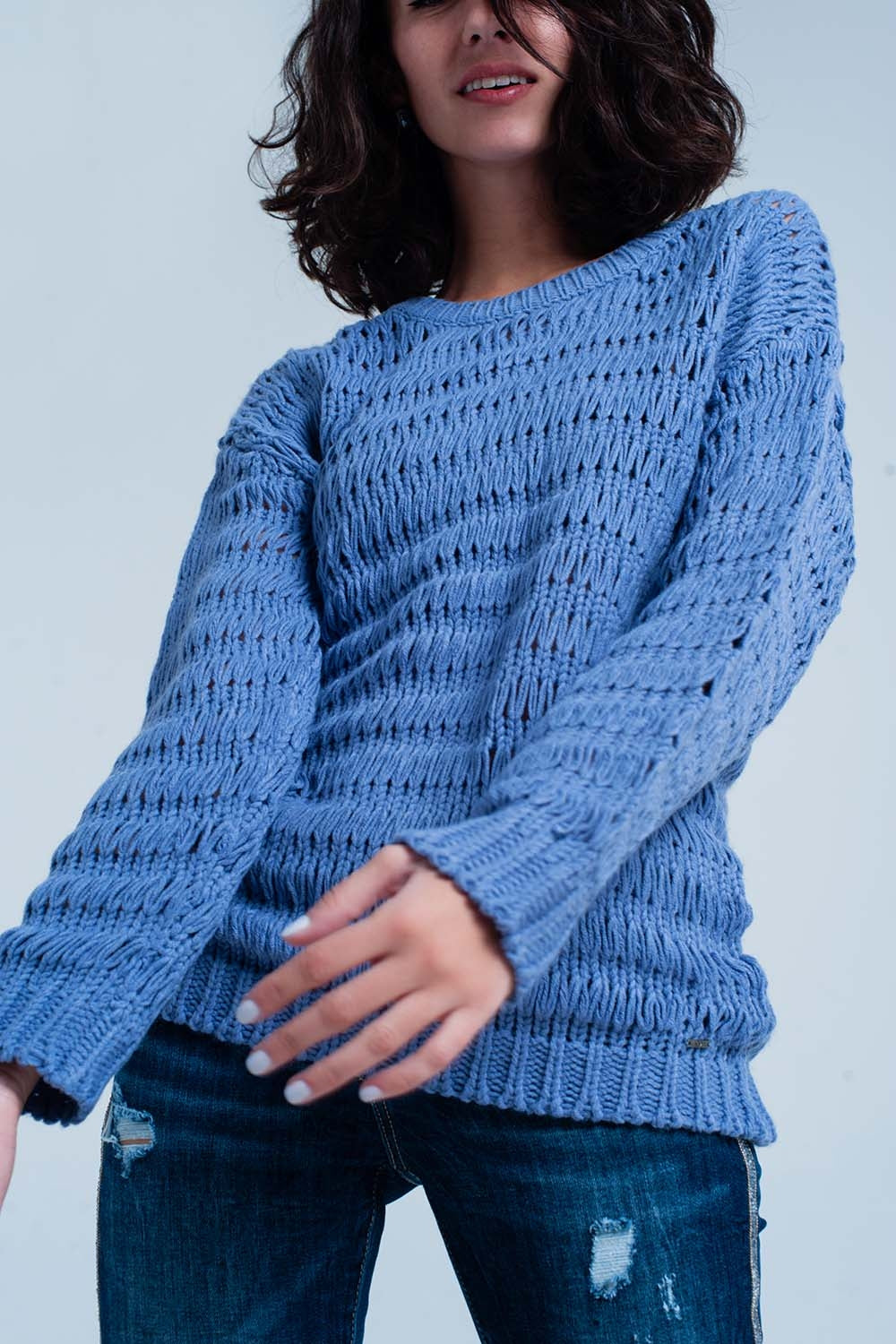 Camisola de malha grossa em azul