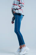 Calças de ganga skinny com listra lateral strass