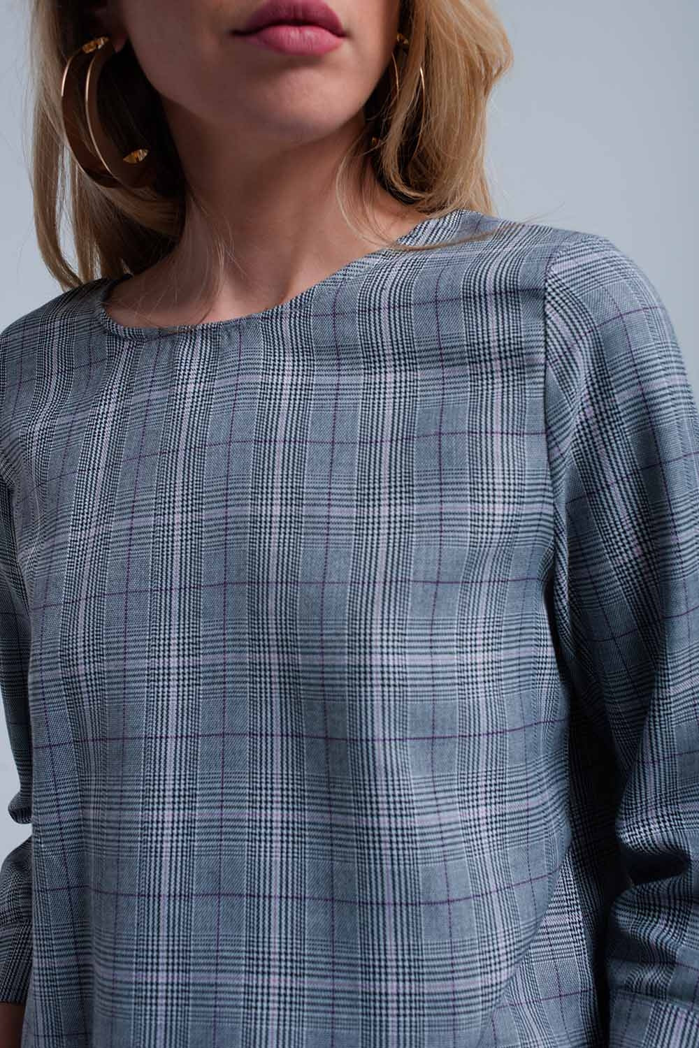 Top padrão de tartan roxa com fitas