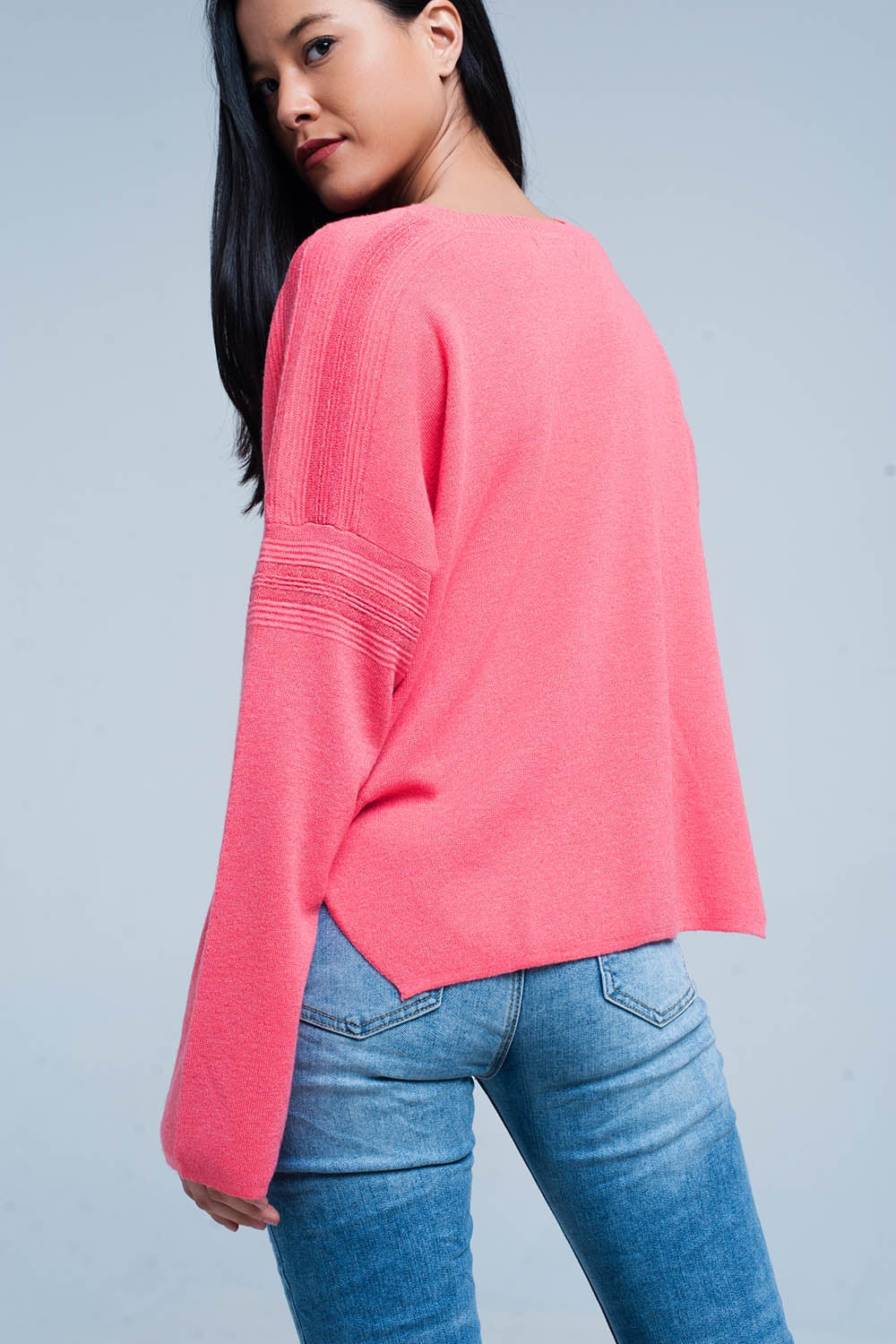 Camisola de malha fina coral com detalhes de brilho