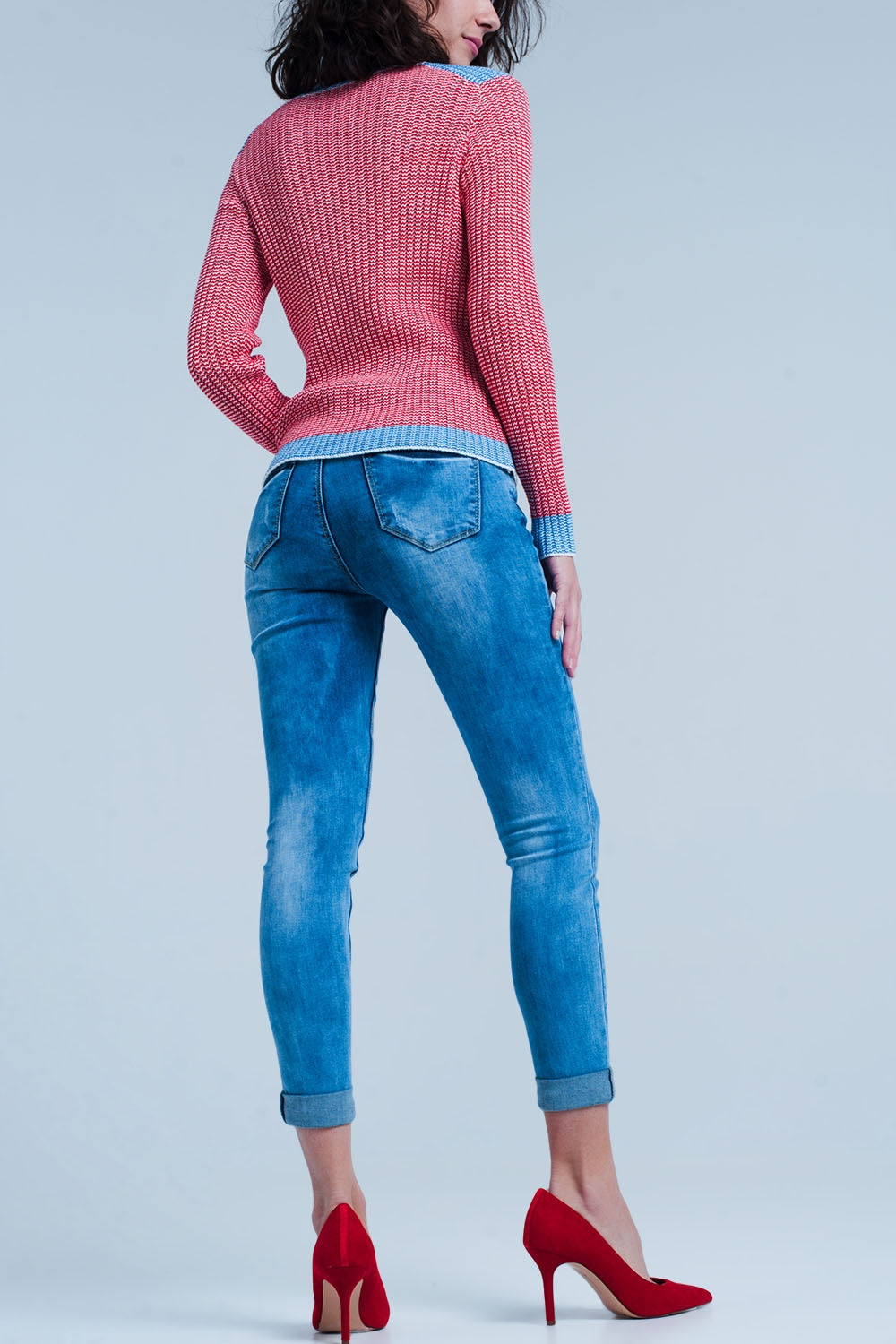 Calça de ganga skinny desgatada com estampa de leopardo