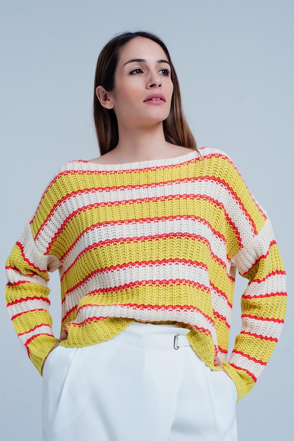 Camisola Amarelo listrada com decote amplo