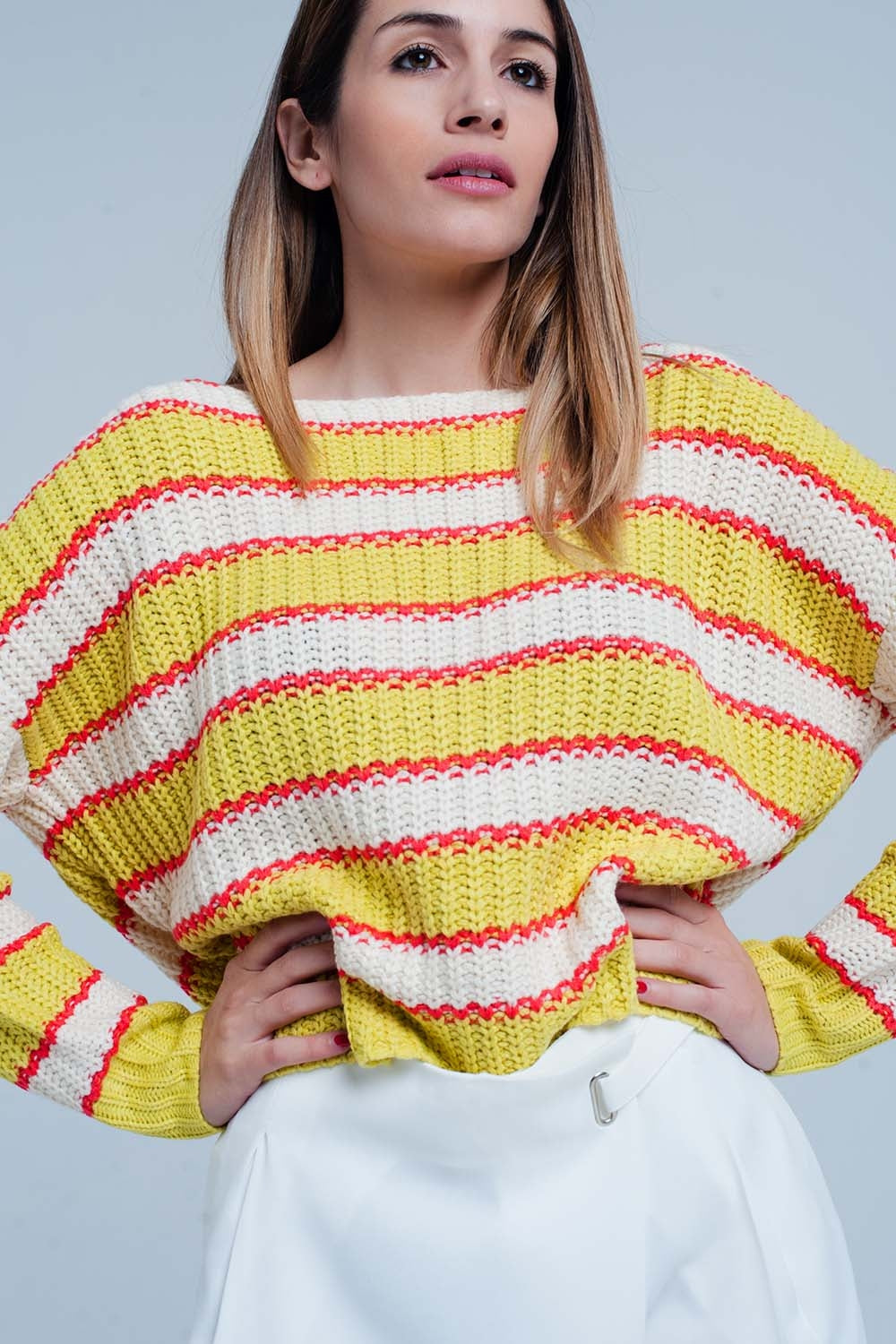 Camisola Amarelo listrada com decote amplo