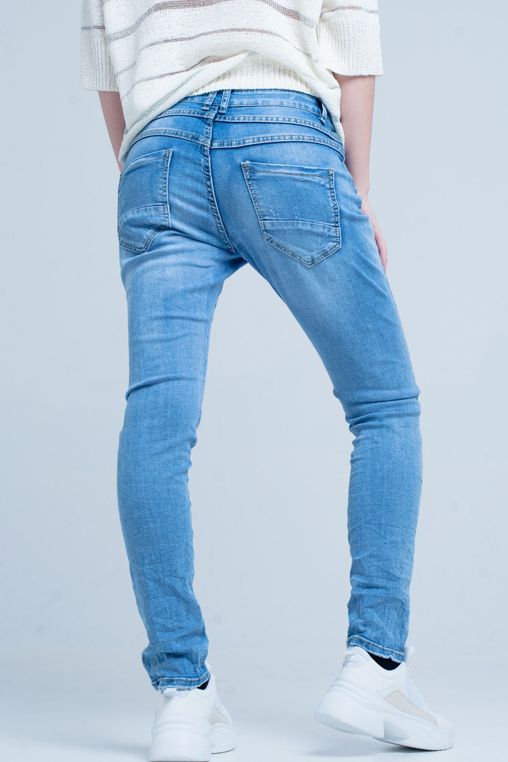 Calças de ganga azul boyfriend rasgados