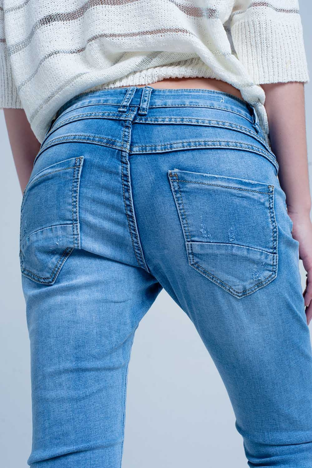 Calças de ganga azul boyfriend rasgados