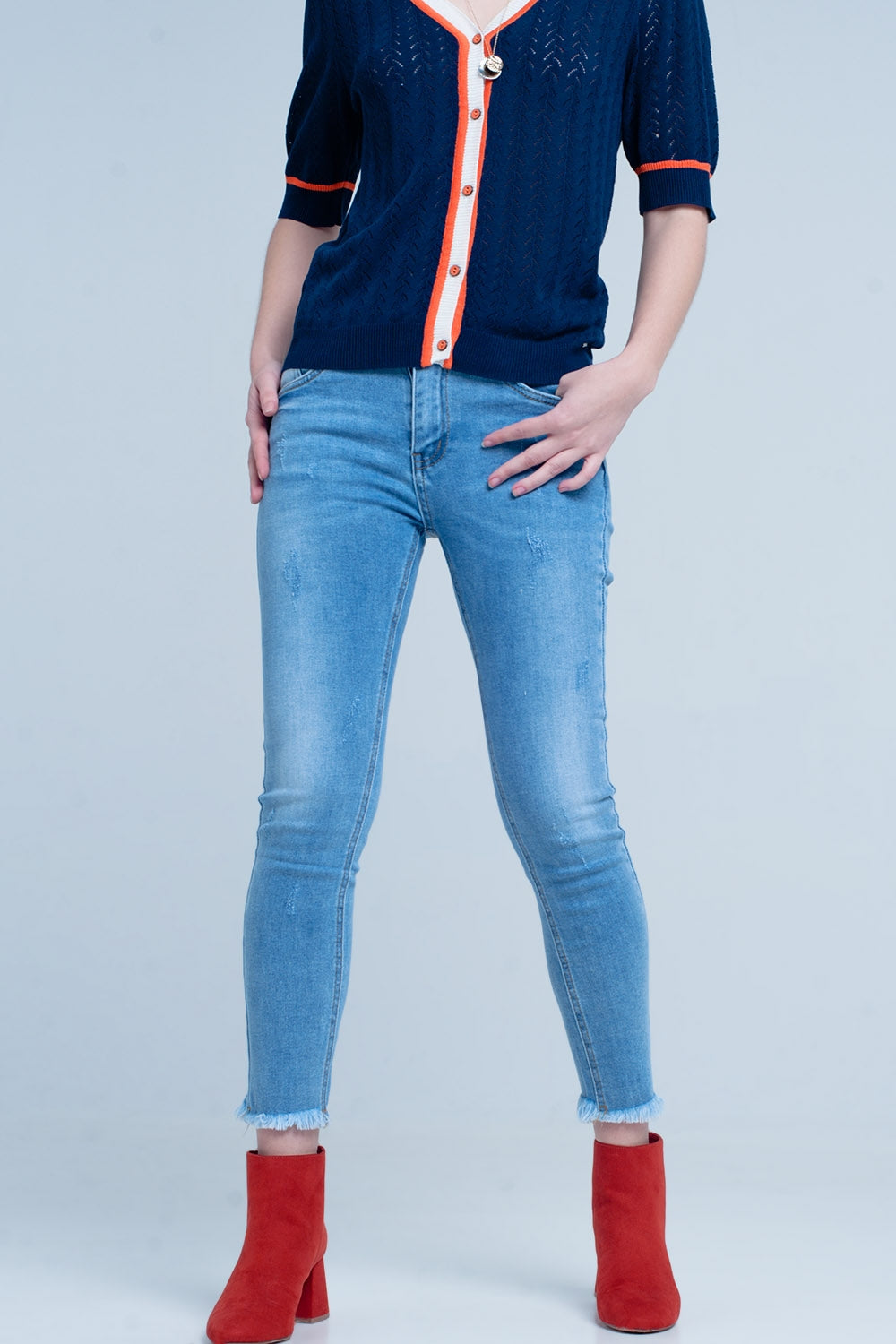 Calças de canga Skinny azul com franjas