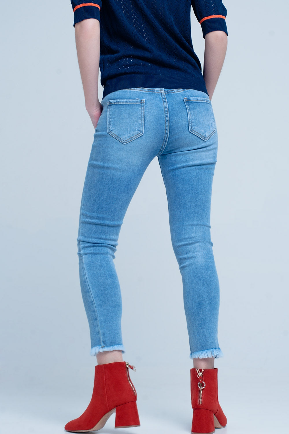 Calças de canga Skinny azul com franjas