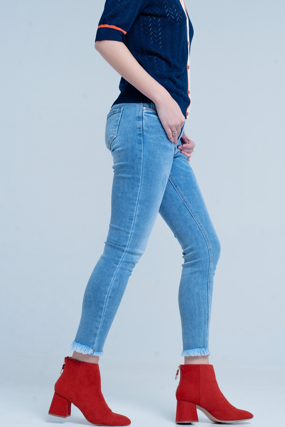 Calças de canga Skinny azul com franjas