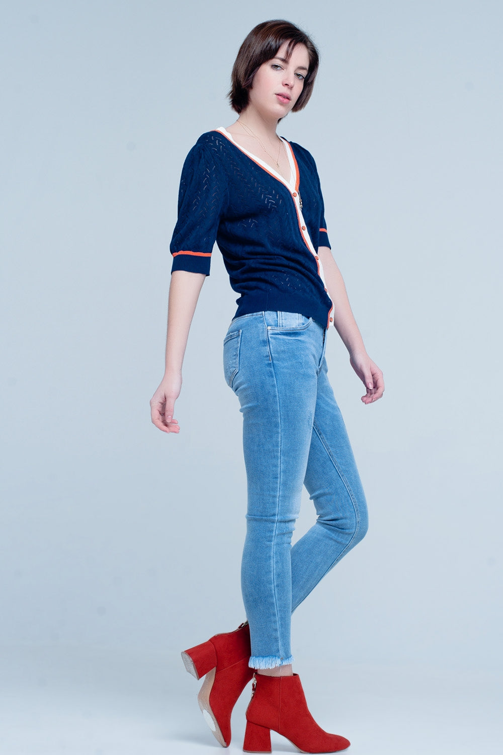 Calças de canga Skinny azul com franjas